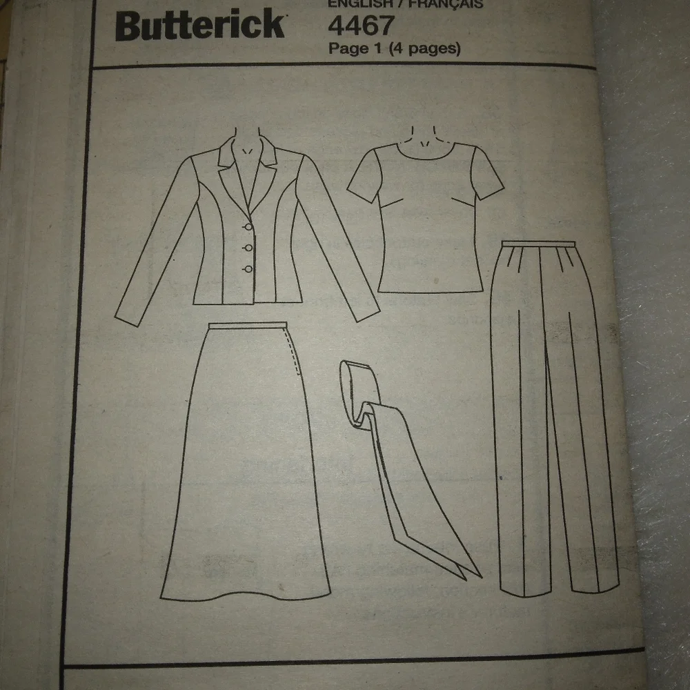 BUTTERICK B4467 SZ 8-14 Lifestyle Wardrobe Capsule Wardrobe jacket skirt top jac
